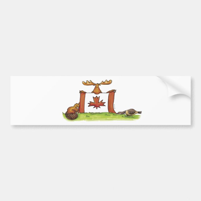 Canadian Flag with moose, beaver and goose Bumper Sticker (Front)