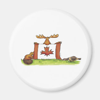 Canadian Flag with moose, beaver and goose Magnet