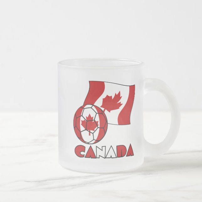 Canadian Flag with Soccer Ball Frosted Glass Coffee Mug (Right)