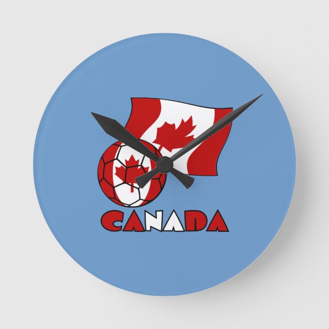 Canadian Flag with Soccer Ball Round Clock (Front)