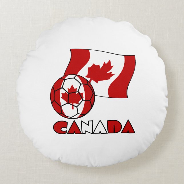 Canadian Flag with Soccer Ball Round Cushion (Front)