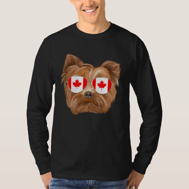 Canadian Flag Yorkshire Terrier Dog Canada Pocket T-Shirt (Front)