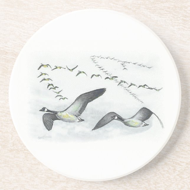 Canadian Geese Sandstone Drink Coaster. Coaster (Front)