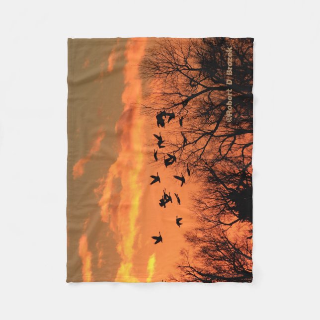 Canadian Geese Sunset Silhouette  Fleece Blanket (Front)
