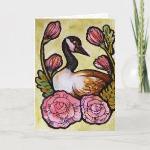 Canadian Goose Canada Geese Pink Floral Art        Card