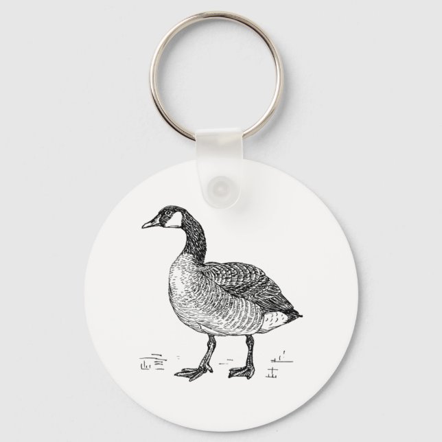 Canadian Goose Fine Art Sketch, Bird Drawing Key Ring (Front)