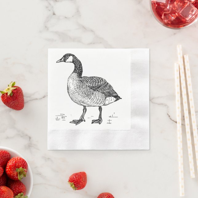 Canadian Goose Fine Art Sketch, Bird Drawing Napkin (Insitu)