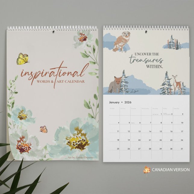 Canadian Grid 2026 Inspirational Quotes and Art  Calendar (Canadian version Inspirational Words & Art Calendar - artwork and design by Lorena Depante)