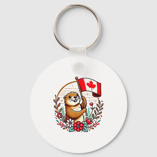 Canadian Groundhog Flag Funny Summer Canada Day Ho Key Ring (Front)