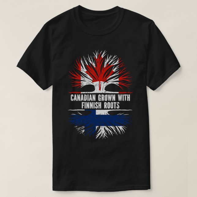 Canadian Grown with Finnish Roots Canada Flag T-Shirt (Design Front)