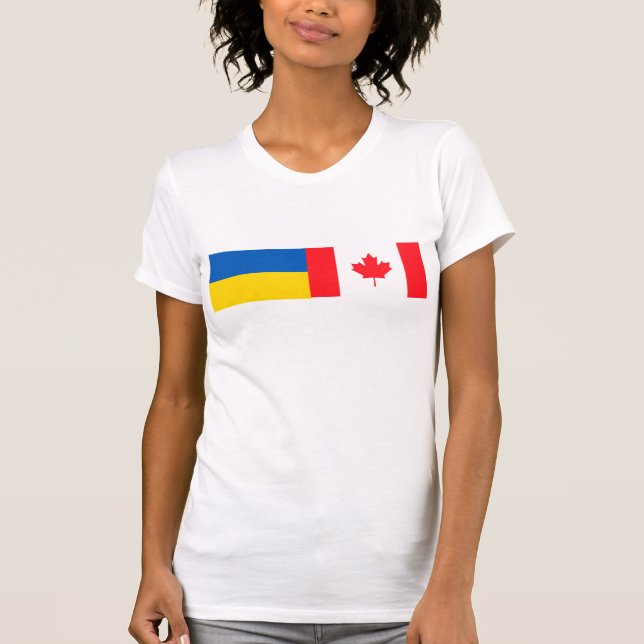 Canadian I stand with Ukraine. CAN & UKR flags. T-Shirt (Front)
