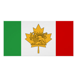 Canadian Iranian Lion and Sun Heritage Flag Poster