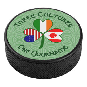 Canadian Irish USA Flags Shamrock Your Name Hockey Puck