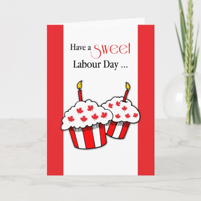Canadian Labour Day Red Flag Maple Leaf Cupcakes Card (Front)