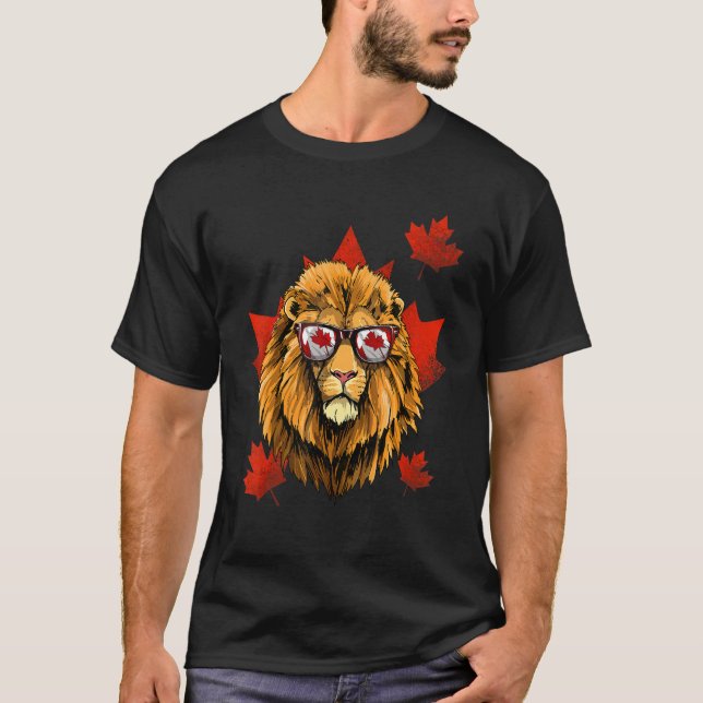 Canadian Lion Maple Tree Leaf Canada Flag Animal L T-Shirt (Front)