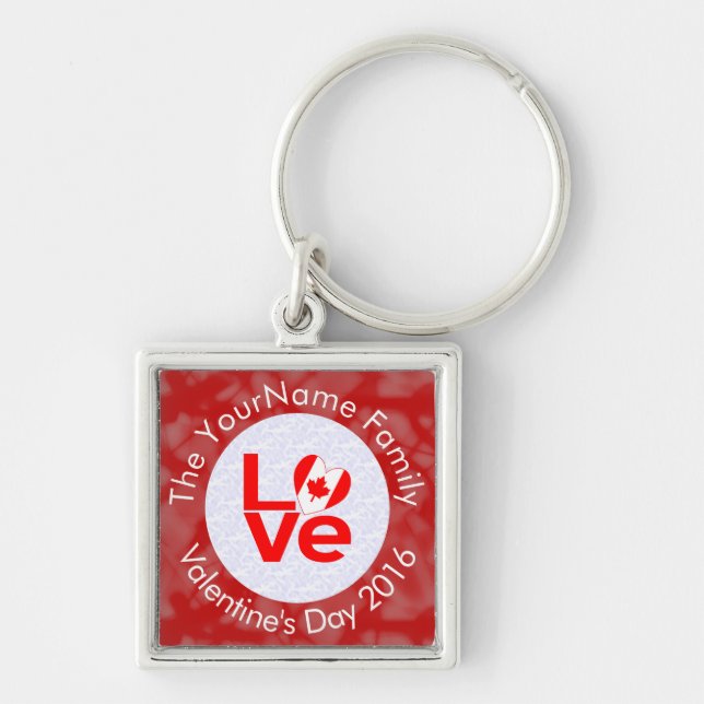 Canadian Love Red Background White Circle Key Ring (Front)