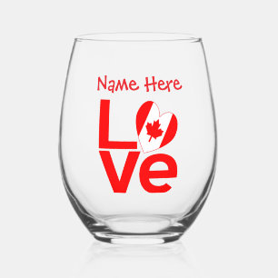 Canadian LOVE Red Personalised Stemless Wine Glass