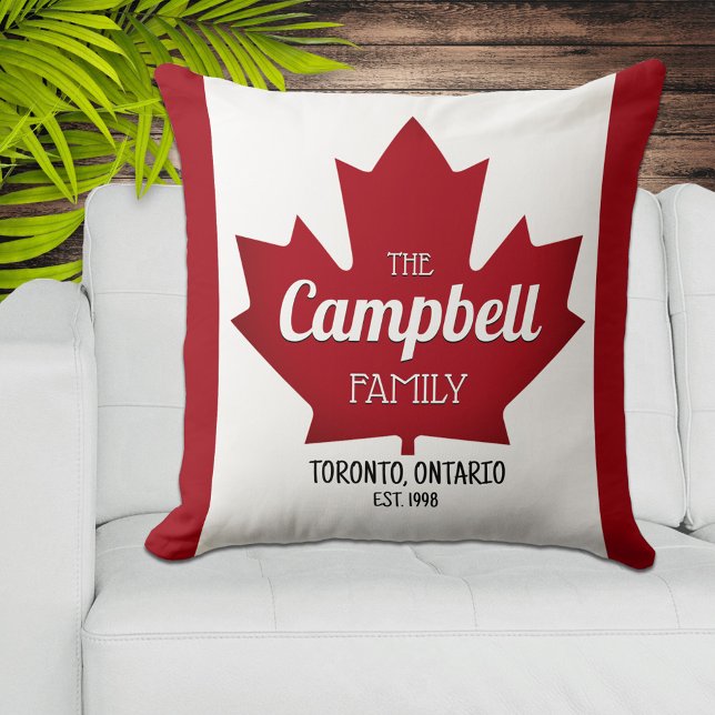 Canadian Maple Leaf Family Name Throw Pillow (Creator Uploaded)
