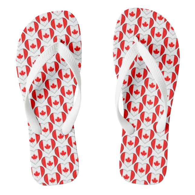 Canadian Maple Leaf Flag Hearts Pattern Patriotic Jandals (Footbed)