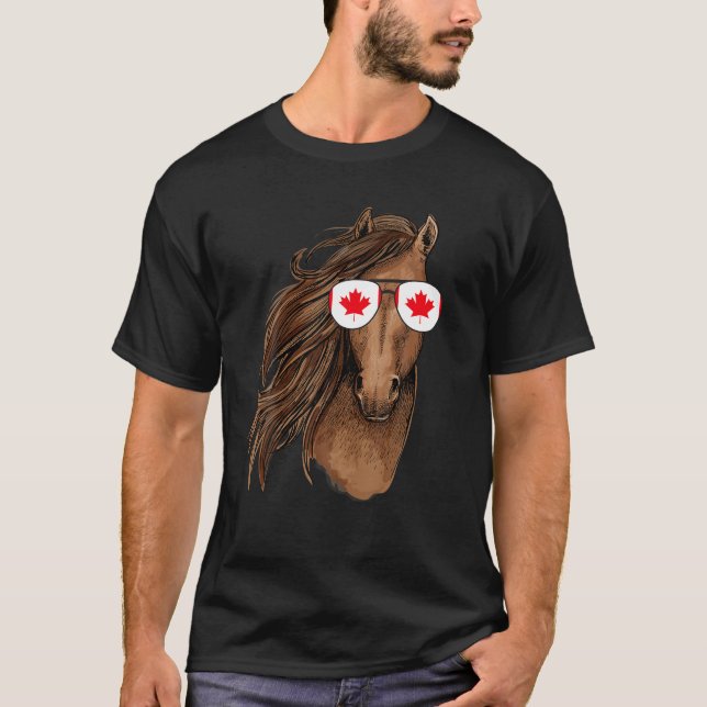 Canadian Maple Leaf Funny Horse Sunglasses Canada T-Shirt (Front)