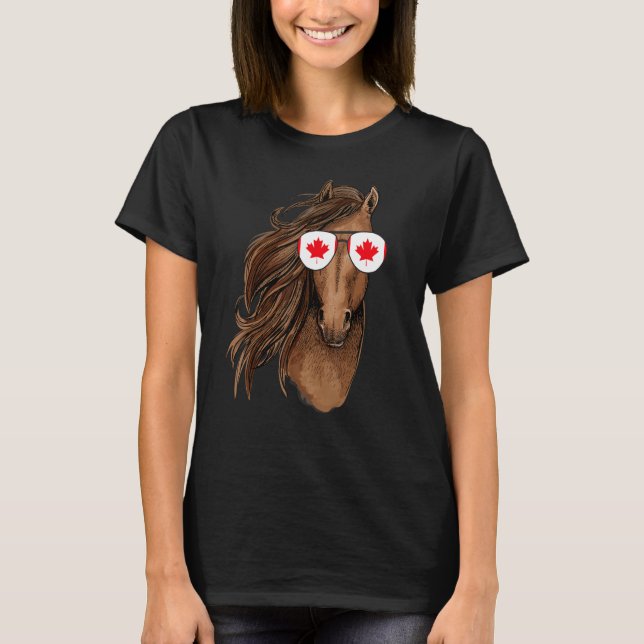 Canadian Maple Leaf Horse Sunglasses Canada Flag T-Shirt (Front)