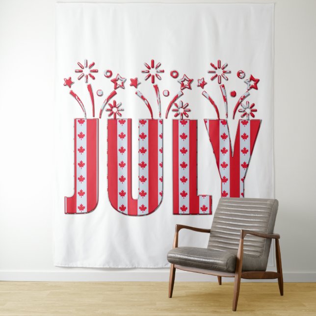Canadian Maple Leaf July Happy Canada Day Tapestry (In Situ)