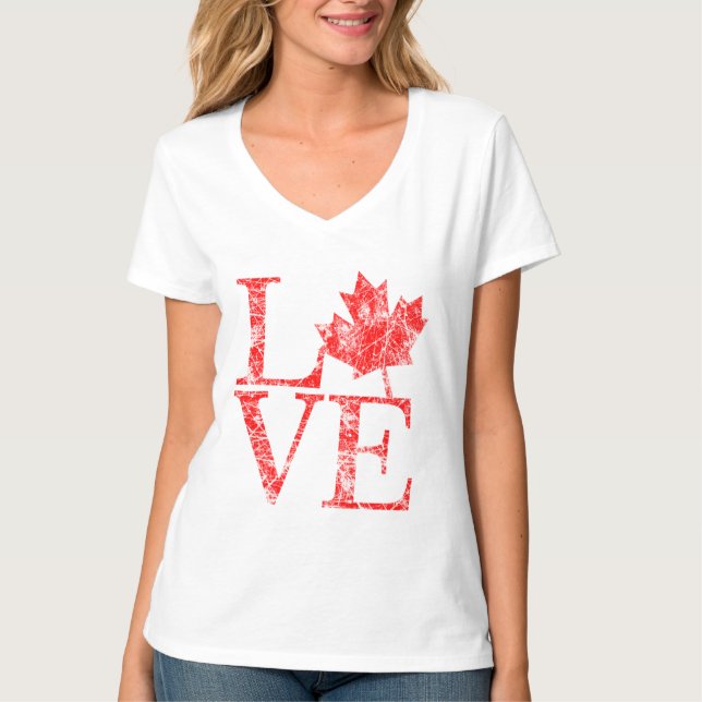 Canadian Maple Leaf LOVE Grunge Style CANADA T-Shirt (Front)