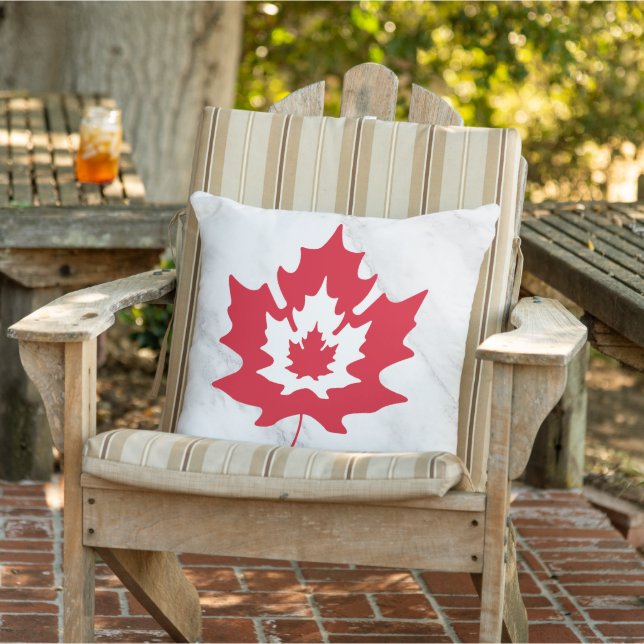 Canadian Maple Leaf Marble Red and white Patriotic Cushion (Chair)