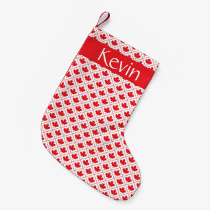 Canadian Maple Leaf Red and White Diamond Pattern Small Christmas Stocking