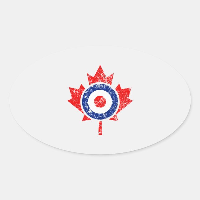 Canadian Maple Leaf Roundel Grunge Mod style Oval Sticker (Front)