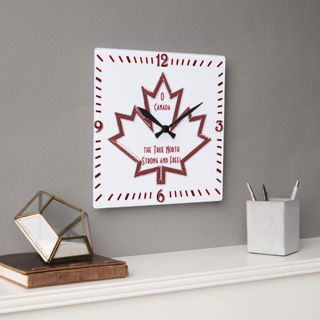 Canadian Maple Leaf Square Wall Clock (Office)