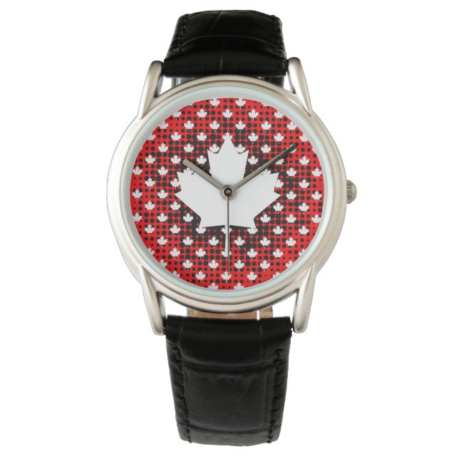 Canadian Maple Leaf with Dot Pattern Background Watch (Front)
