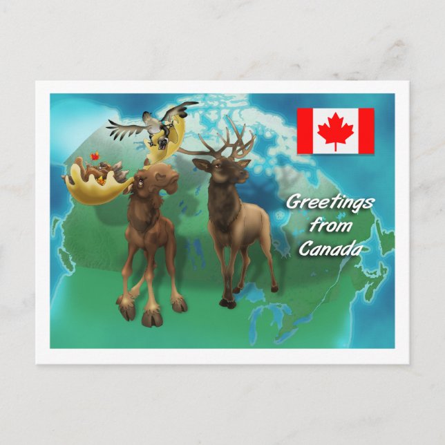 Canadian Moose Elk Beaver and Goose Postcard (Front)