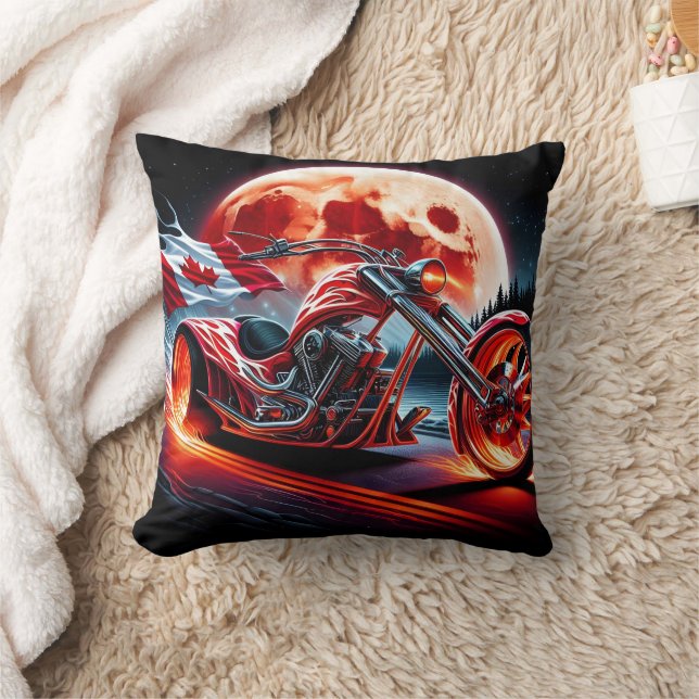 Canadian motorcycle rides under a glowing moon cushion (Blanket)