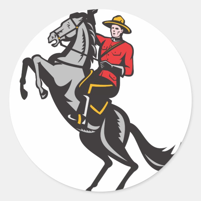 Canadian Mounted Police Mountie Riding Horse Classic Round Sticker (Front)