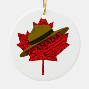 Canadian Mountie Hat on Red Maple Leaf Ceramic Tree Decoration