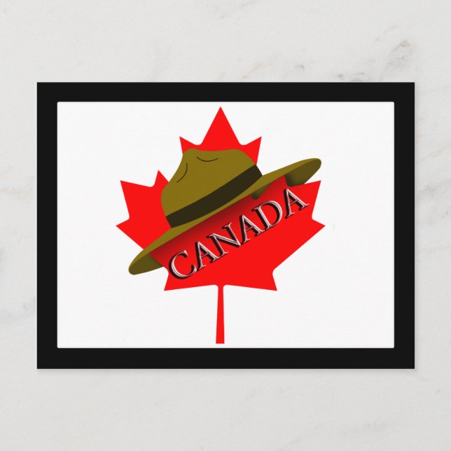 Canadian Mountie Hat on Red Maple Leaf Postcard (Front)