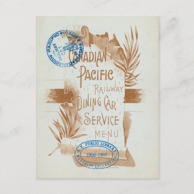 Canadian Pacific Railway Dining Car Menu 1897 Postcard (Front)