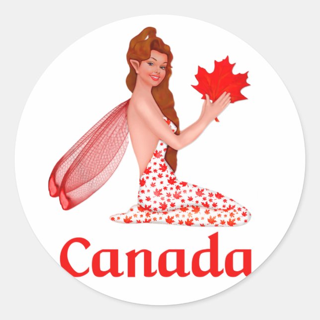 Canadian Pixie with Maple Leaf Classic Round Sticker (Front)