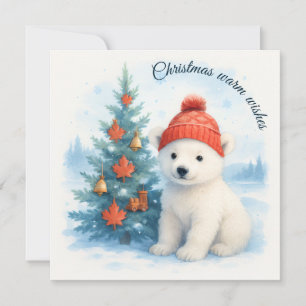 Canadian polar bear cab & Canadian Maple leaf Holiday Card