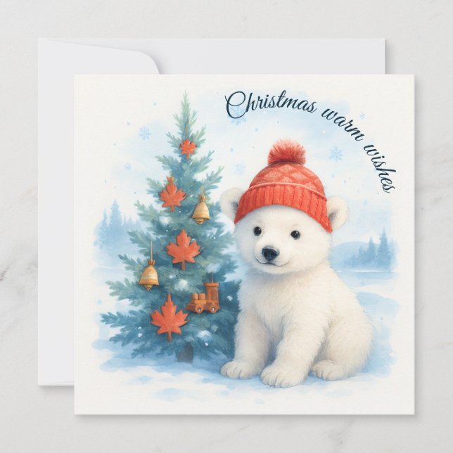Canadian polar bear cab & Canadian Maple leaf Holiday Card (Front)
