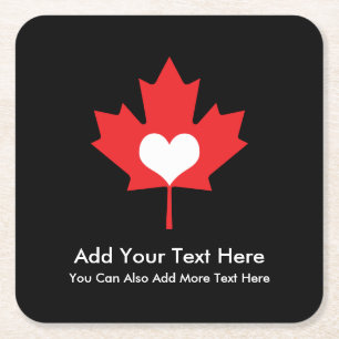Canadian Pride - I Love Canada Maple Leaf Square Paper Coaster