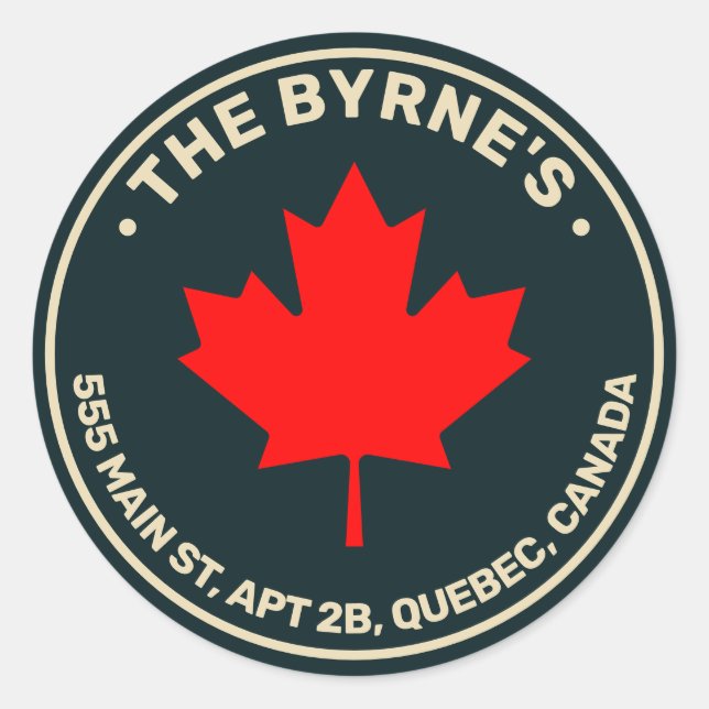 Canadian Red Maple Leaf Address Classic Round Sticker (Front)