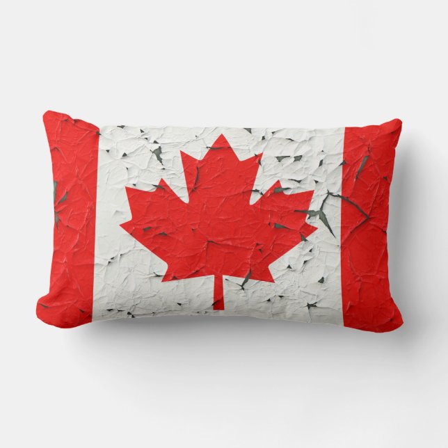 Canadian Red Maple Leaf CANADA Peeling Paint looks Lumbar Cushion (Front)