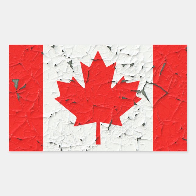 Canadian Red Maple Leaf CANADA Peeling Paint looks Rectangular Sticker (Front)