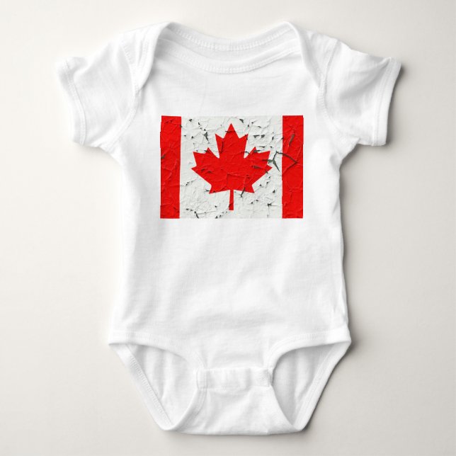 Canadian Red Maple Leaf CANADA Peeling Paint style Baby Bodysuit (Front)