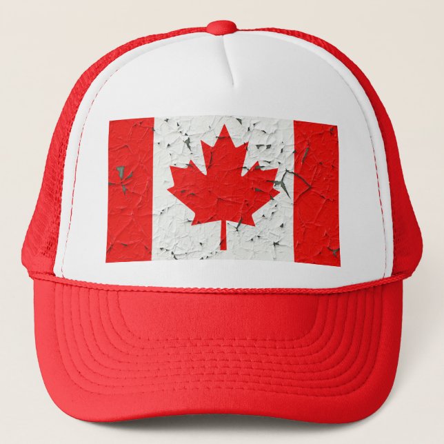 Canadian Red Maple Leaf CANADA Peeling Paint style Trucker Hat (Front)