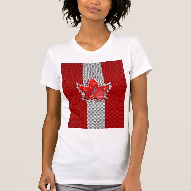 Canadian Red Maple Leaf in Carbon Fibre looks T-Shirt (Front)