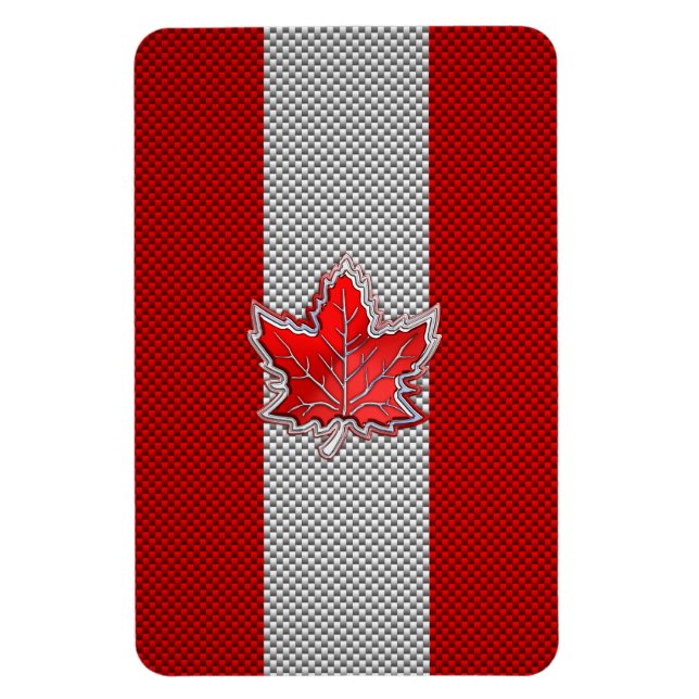 Canadian Red Maple Leaf on Carbon Fibre style Magnet (Vertical)