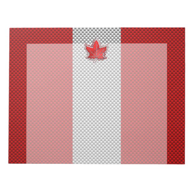 Canadian Red Maple Leaf on Carbon Fibre style Notepad (Front)